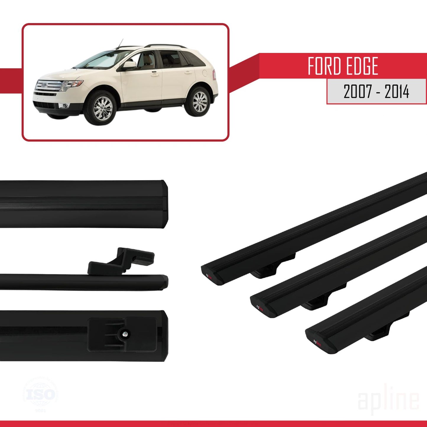Compatible avec Ford Edge 2007-2014 BASIC Model Barres de Toit Railing Porte-Bagages de Voiture Noir Aluminium 3 Barres