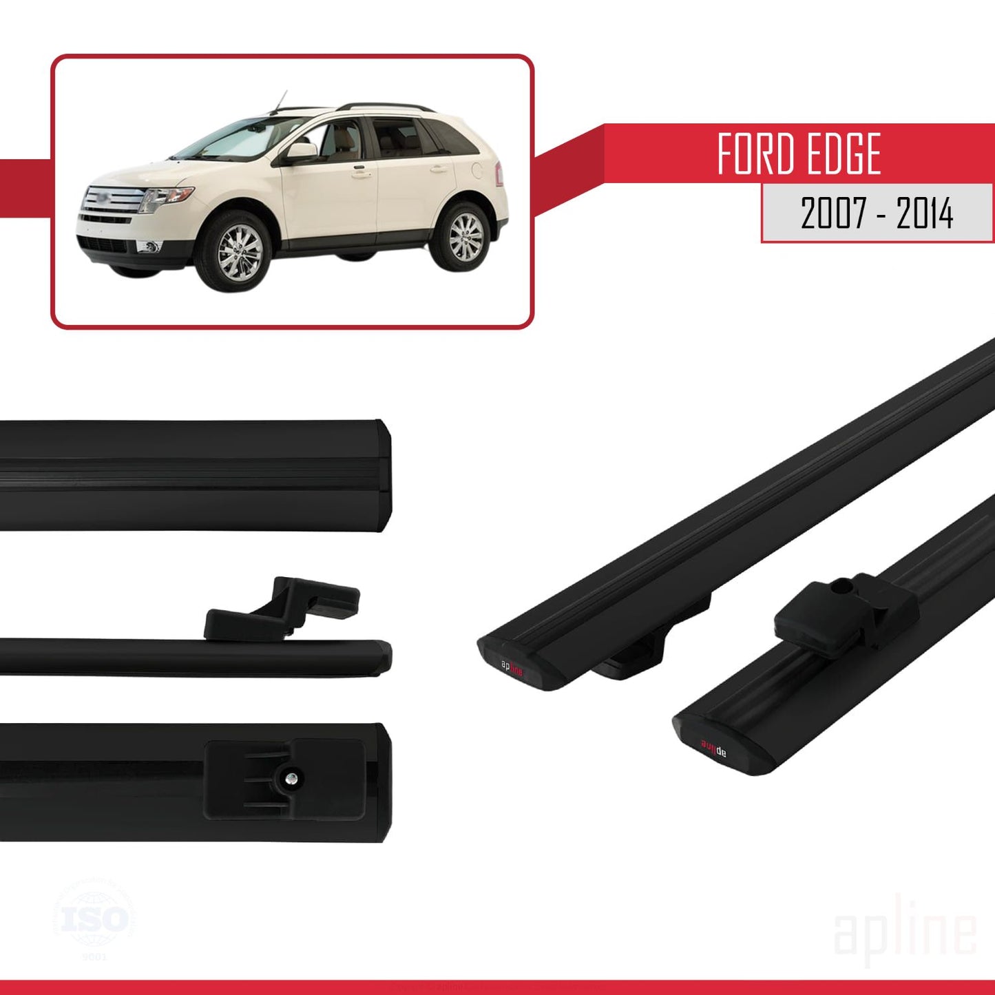 Compatibile con Ford Edge 2007-2014 modello BASIC Barre portatutto per auto in alluminio nero 2 barre