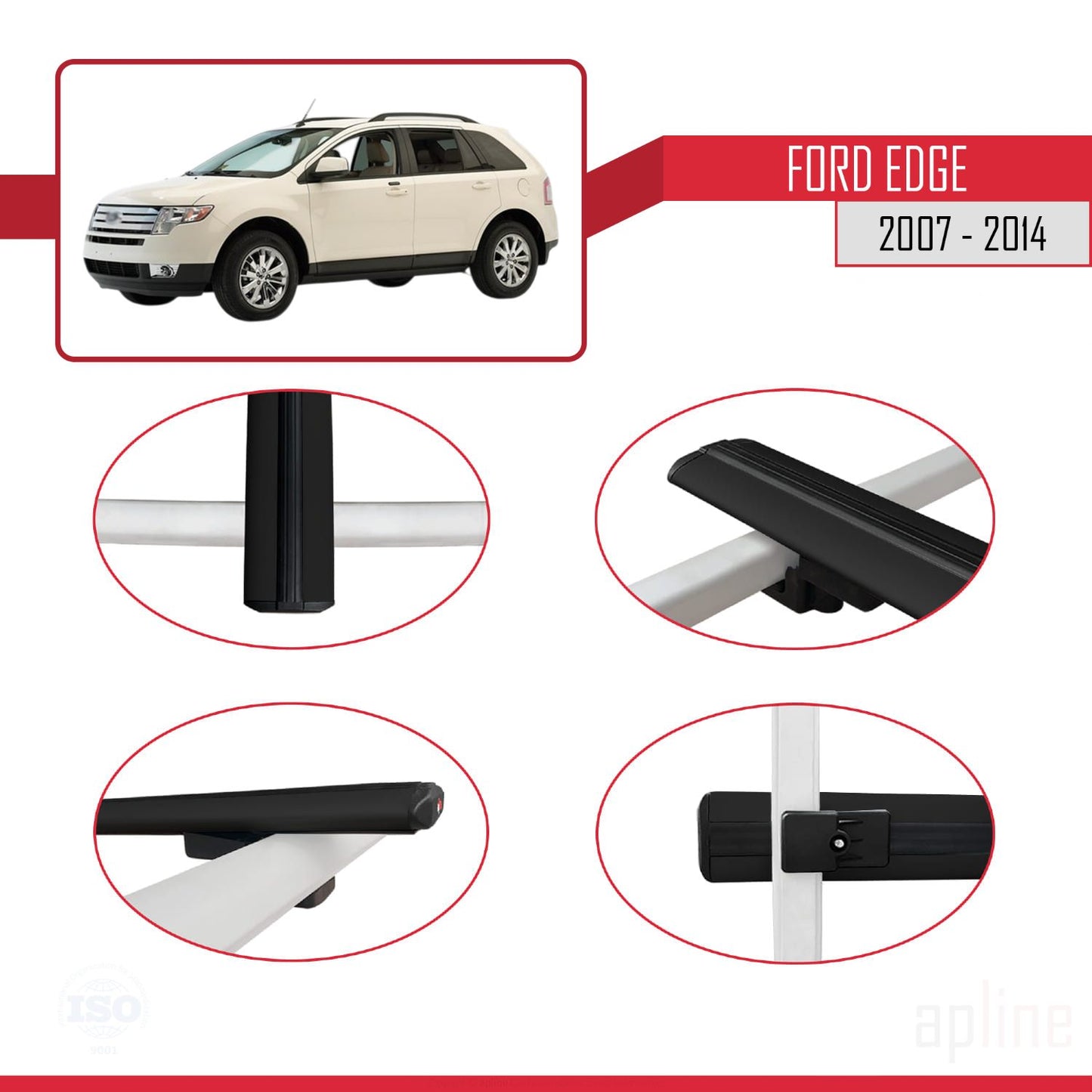 Compatibile con Ford Edge 2007-2014 modello BASIC Barre portatutto per auto in alluminio nero 2 barre