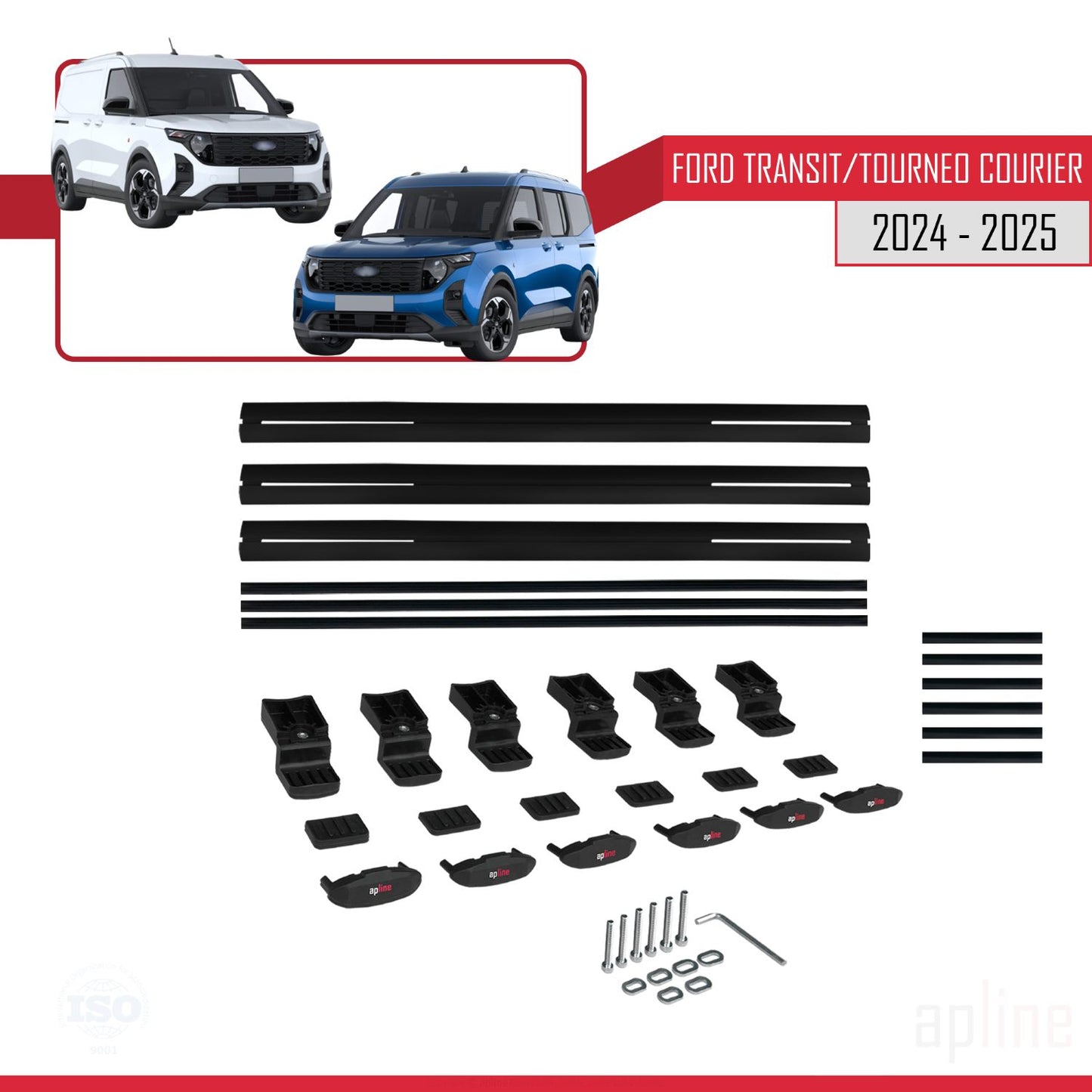 Compatibile con Ford Transit/Tourneo Courier 2024-2025 modello BASIC Barre portatutto per auto Portapacchi in alluminio nero 3 barre