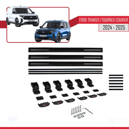 Compatibile con Ford Transit/Tourneo Courier 2024-2025 modello BASIC Barre portatutto per auto Portapacchi in alluminio nero 3 barre