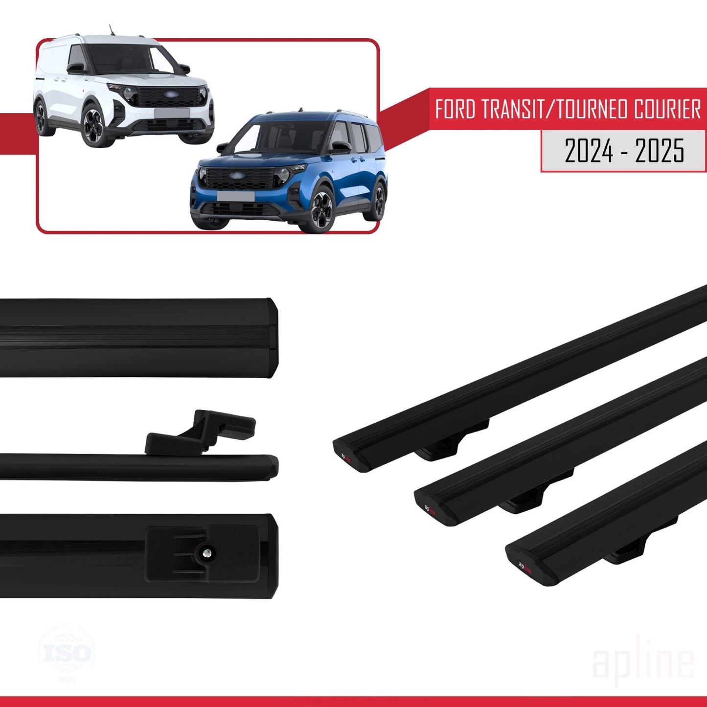 Compatibile con Ford Transit/Tourneo Courier 2024-2025 modello BASIC Barre portatutto per auto Portapacchi in alluminio nero 3 barre