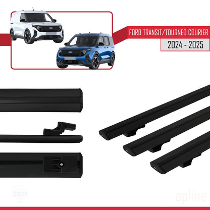 Compatibile con Ford Transit/Tourneo Courier 2024-2025 modello BASIC Barre portatutto per auto Portapacchi in alluminio nero 3 barre