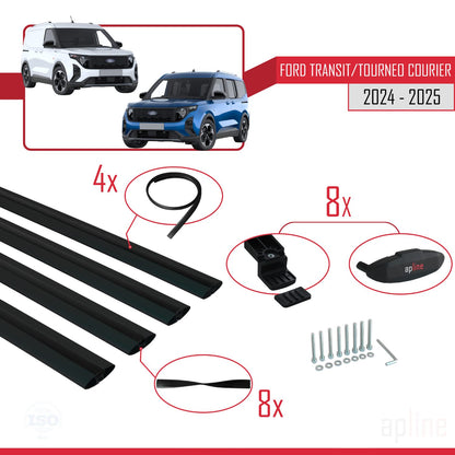 Compatibile con Ford Transit/Tourneo Courier 2024-2025 modello BASIC Barre portatutto per auto Portapacchi in alluminio nero 4 barre