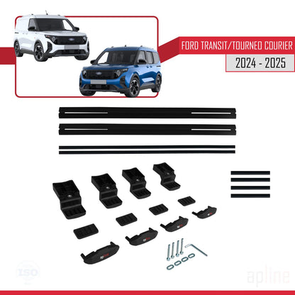 Kompatibel mit Ford Transit/Tourneo Courier 2024-2025 BASIC Modell Dachgepäckträger, schwarzes Aluminium, 2 Stangen