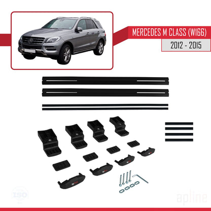 Compatible with Mercedes M Class 3 (W166) Pre-Facelift 2012-2015 BASIC Model Car Roof Rack Cross Bar Black Aluminium 2 Bars