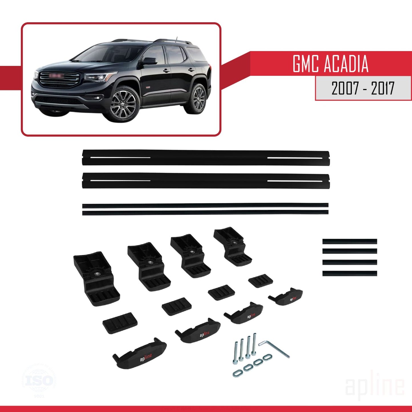 Compatibile con GMC Acadia modello BASIC 2007-2017 Barre portatutto per auto in alluminio nero, 2 barre