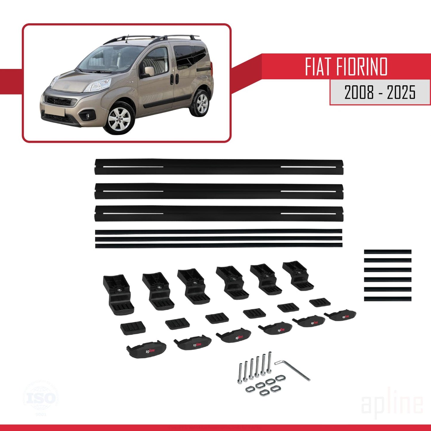 Compatibile con Fiat Fiorino (modello tubolare) 2008-2025 modello BASIC Barre portatutto per auto Portapacchi in alluminio nero 3 barre