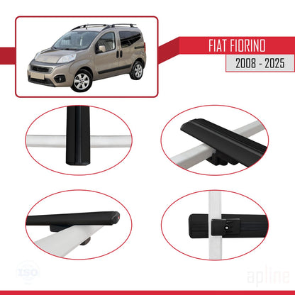 Compatibile con Fiat Fiorino (modello tubolare) 2008-2025 modello BASIC Barre portatutto per auto Portapacchi in alluminio nero 4 barre