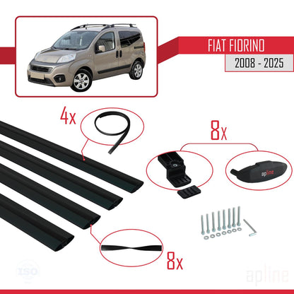 Compatibile con Fiat Fiorino (modello tubolare) 2008-2025 modello BASIC Barre portatutto per auto Portapacchi in alluminio nero 4 barre