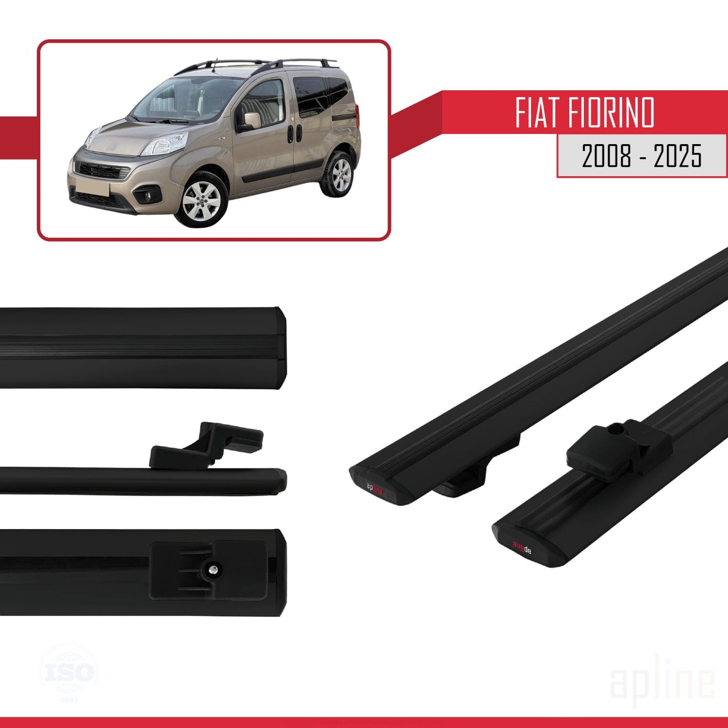 Compatibile con Fiat Fiorino (modello tubolare) 2008-2025 modello BASIC Barre portatutto per auto Portapacchi in alluminio nero 2 barre