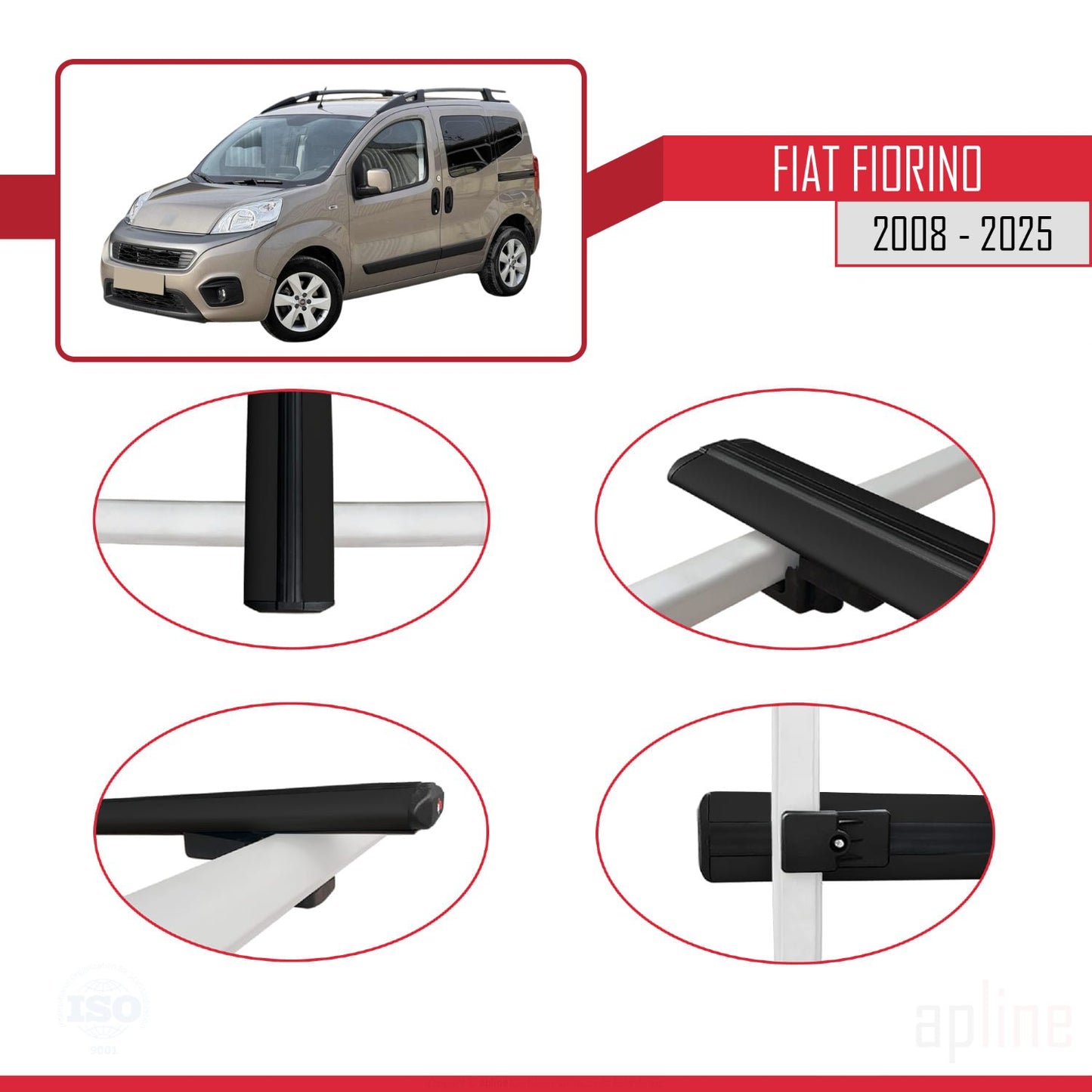 Compatibile con Fiat Fiorino (modello tubolare) 2008-2025 modello BASIC Barre portatutto per auto Portapacchi in alluminio nero 2 barre