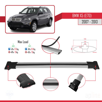Compatibile con BMW X5 (E70) 2007-2013 modello FLY Barre portatutto per auto Portapacchi in alluminio grigio 3 barre