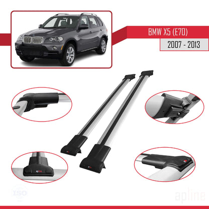 Compatibile con BMW X5 (E70) 2007-2013 modello FLY Barre portatutto per auto Portapacchi in alluminio grigio 2 barre