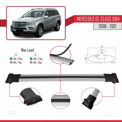 Compatible avec Mercedes Classe GL (X164) 2006-2012 FLY Model Barres de Toit Railing Porte-Bagages de Voiture Gris Aluminium 2 Barres