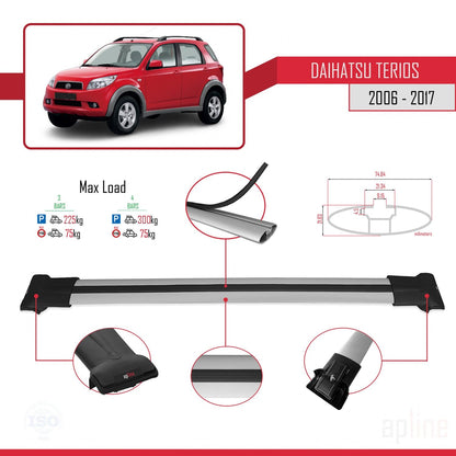 Compatibile con Daihatsu Terios 2 (J200) 2006-2017 modello FLY Barre portatutto per auto Portapacchi in alluminio grigio 3 barre