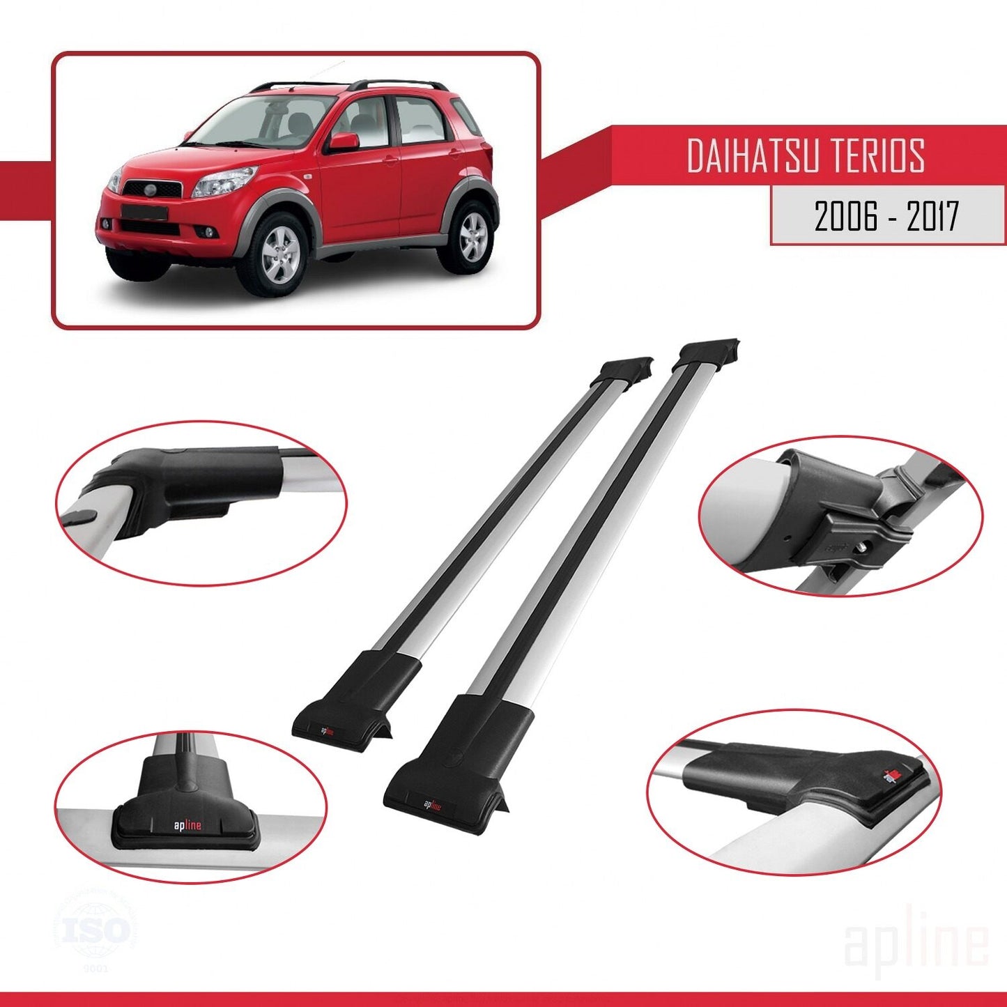 Compatibile con Daihatsu Terios 2 (J200) 2006-2017 modello FLY Barre portatutto per auto Portapacchi in alluminio grigio 2 barre