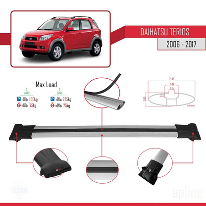 Compatibile con Daihatsu Terios 2 (J200) 2006-2017 modello FLY Barre portatutto per auto Portapacchi in alluminio grigio 2 barre