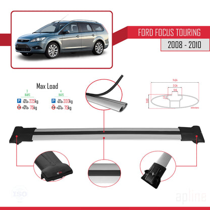Compatibile con Ford Focus 2 (C307) Turnier 2008-2010 modello FLY Barre portatutto per auto Portapacchi in alluminio grigio 3 barre