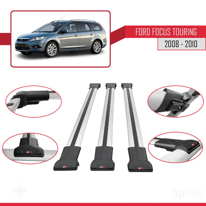Compatibile con Ford Focus 2 (C307) Turnier 2008-2010 modello FLY Barre portatutto per auto Portapacchi in alluminio grigio 3 barre