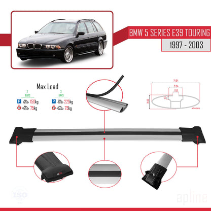 Compatibile con BMW Serie 5 (E39) Touring 1997-2003 Modello FLY Barre portatutto per auto Portapacchi in alluminio grigio 2 barre