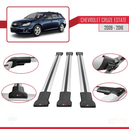 Compatibile con Chevrolet Cruze (J300) 2009-2016 modello FLY Barre portatutto per auto Portapacchi in alluminio grigio 3 barre