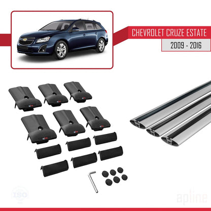 Compatibile con Chevrolet Cruze (J300) 2009-2016 modello FLY Barre portatutto per auto Portapacchi in alluminio grigio 3 barre