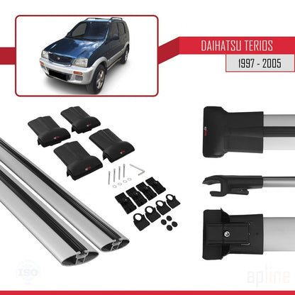 Compatibile con Daihatsu Terios (J100) 1997-2005 modello FLY Barre portatutto per auto Portapacchi in alluminio grigio 2 barre
