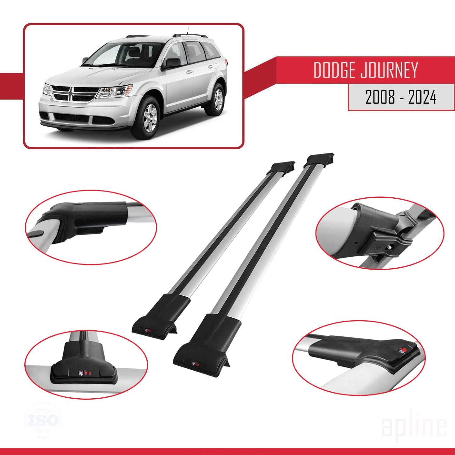 Compatibile con Dodge Journey 2008-2024 modello FLY Barre portatutto per auto Portapacchi in alluminio grigio 2 barre