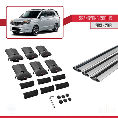 Compatible avec Ssangyong Rodius 2 2013-2018 FLY Model Barres de Toit Railing Porte-Bagages de Voiture Gris Aluminium 3 Barres