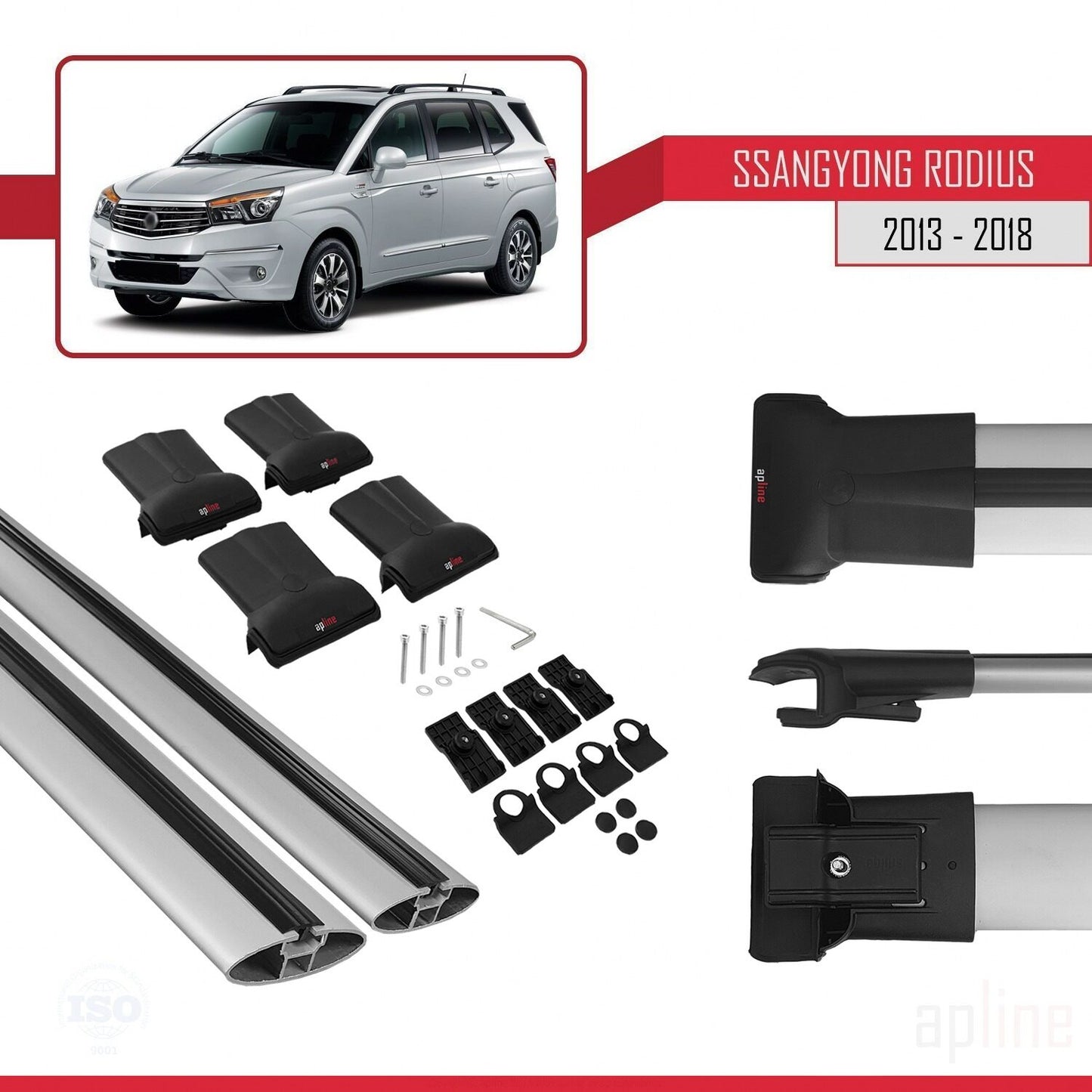 Compatible avec Ssangyong Rodius 2 2013-2018 FLY Model Barres de Toit Railing Porte-Bagages de Voiture Gris Aluminium 2 Barres