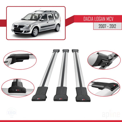 Compatibile con Dacia Logan 2 MCV (K52) 2007-2012 modello FLY Barre portatutto per auto Portapacchi in alluminio grigio 3 barre