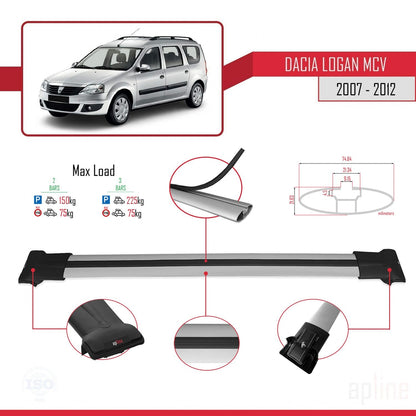 Compatibile con Dacia Logan 2 MCV (K52) 2007-2012 modello FLY Barre portatutto per auto Portapacchi in alluminio grigio 2 barre