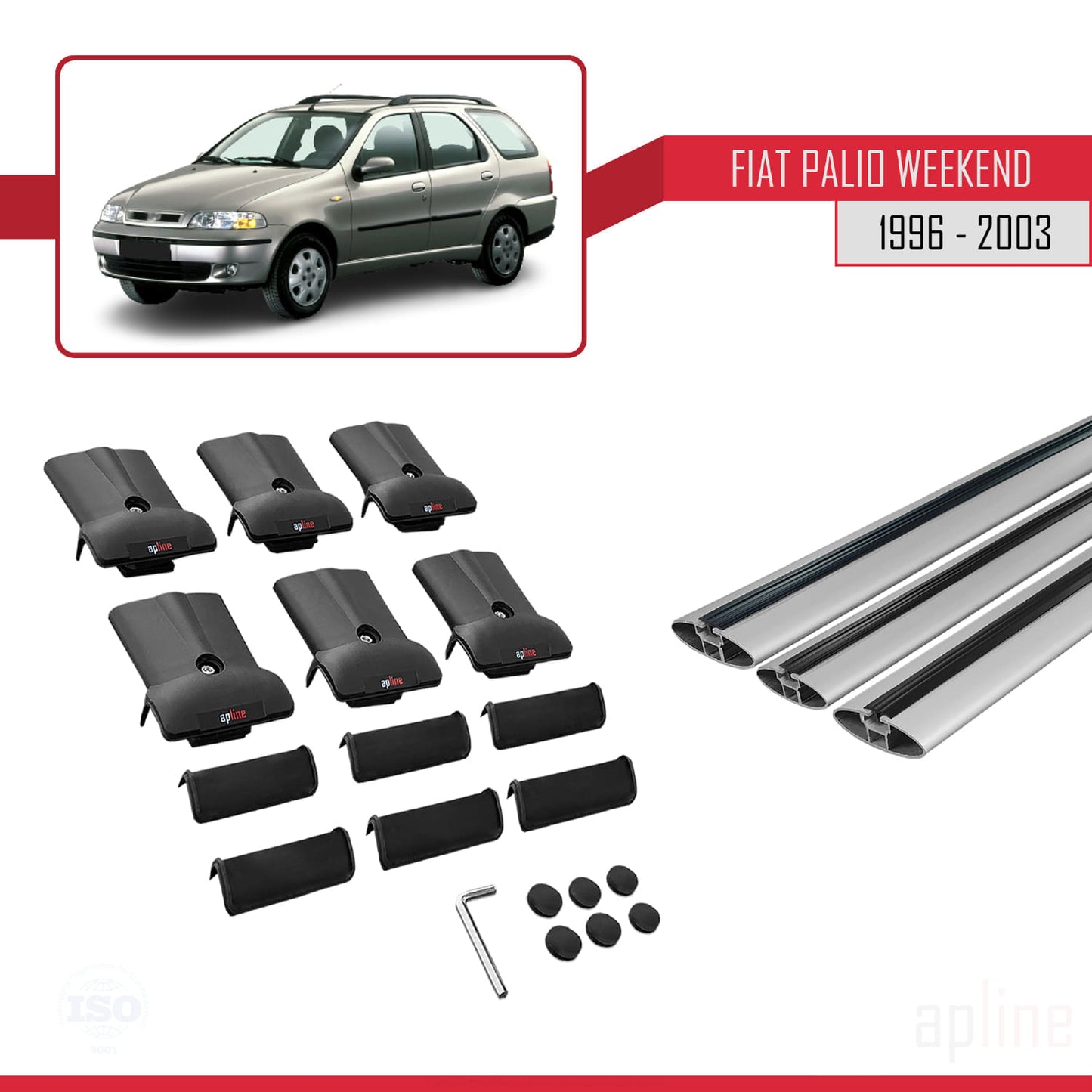 Compatibile con Fiat Palio (178) Weekend 1996-2003 Modello FLY Barre Portatutto Railing Portapacchi Auto Alluminio Grigio 3 Barre