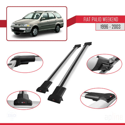 Compatibile con Fiat Palio (178) Weekend 1996-2003 Modello FLY Barre Portatutto Railing Portapacchi Auto Alluminio Grigio 2 Barre