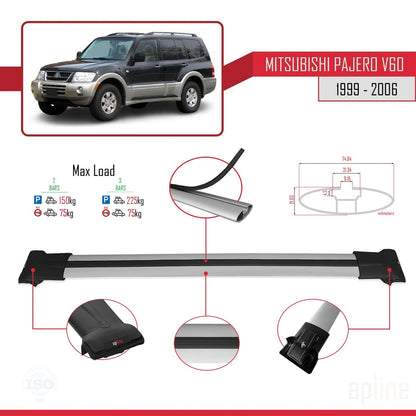 Compatibile con Mitsubishi Pajero (V60) 5 Kapı 1999-2006 FLY Model Barre Tetto Portapacchi Auto Barre Portatutto Grigo Alluminio 2 Barre
