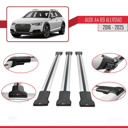 Kompatibel mit A4 (B9) Allroad 2016-2025 FLY Modell Dachgepäckträger, graues Aluminium, 3-Stangen