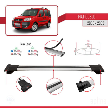 Compatible avec Fiat Doblo 2000-2009 FLY Model Barres de Toit Railing Porte-Bagages de Voiture Gris Aluminium 3 Barres