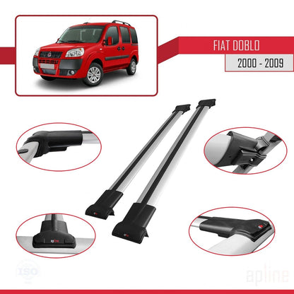 Compatibile con Fiat Doblo 2000-2009 Modello FLY Barre Portatutto Railing Portapacchi Auto Alluminio Grigio 2 Barre