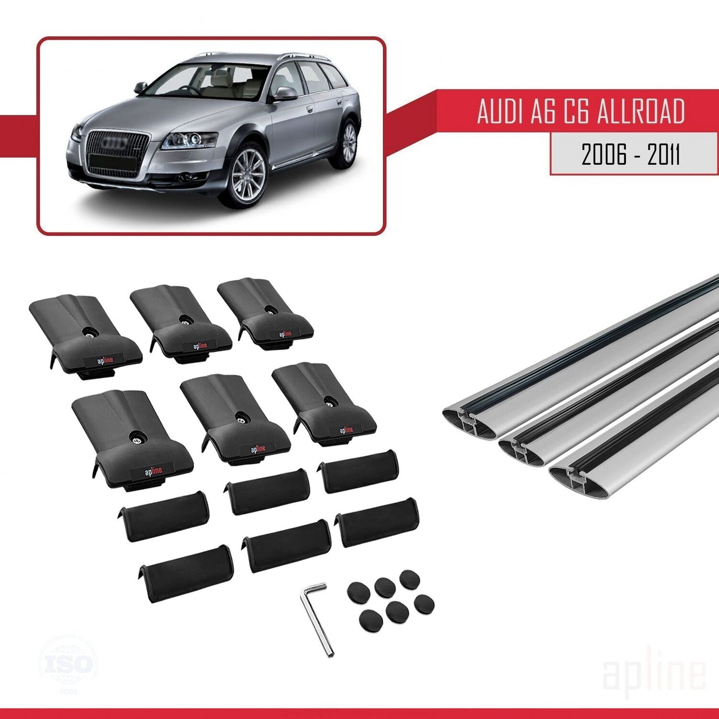Compatibile con A6 (C6) Allroad 2006-2011 modello FLY Barre portatutto per auto Portapacchi in alluminio grigio 3 barre