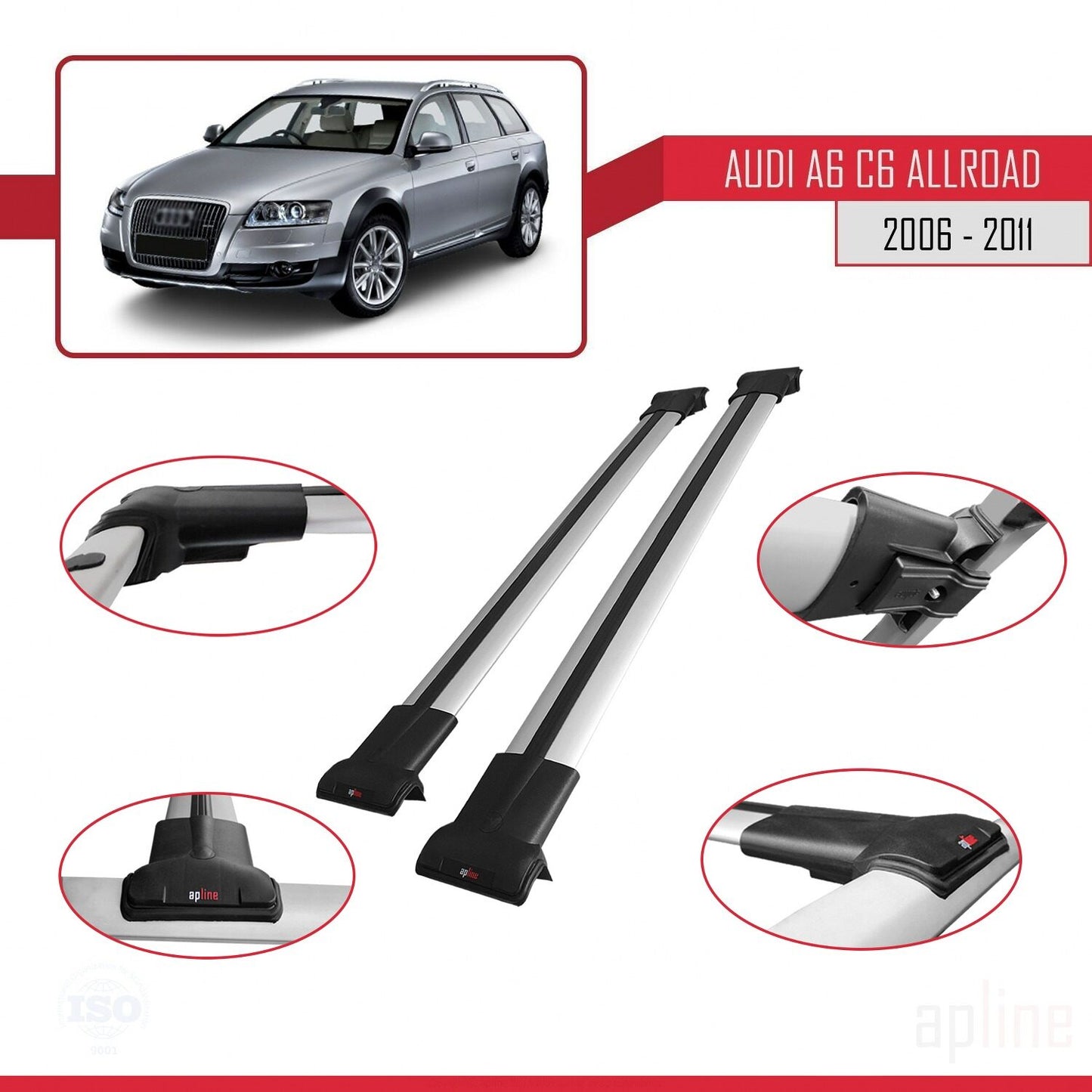 Compatibile con A6 (C6) Allroad 2006-2011 modello FLY Barre portatutto per auto Portapacchi in alluminio grigio 2 barre