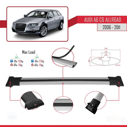 Compatibile con A6 (C6) Allroad 2006-2011 modello FLY Barre portatutto per auto Portapacchi in alluminio grigio 2 barre