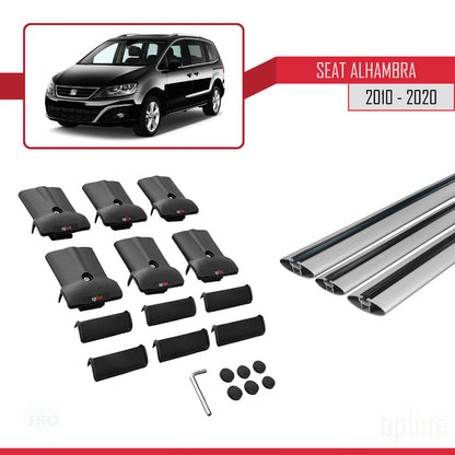Compatible avec Seat Alhambra 2 (7N) 2010-2020 FLY Model Barres de Toit Railing Porte-Bagages de Voiture Gris Aluminium 3 Barres