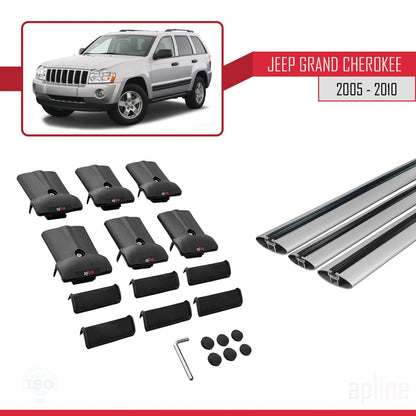 Compatible avec Jeep Grand Cherokee 3 (WK) 2005-2010 FLY Model Barres de Toit Railing Porte-Bagages de Voiture Gris Aluminium 3 Barres
