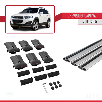 Compatibile con Chevrolet Captiva 2011-2015 modello FLY Barre portatutto per auto Portapacchi in alluminio grigio 3 barre