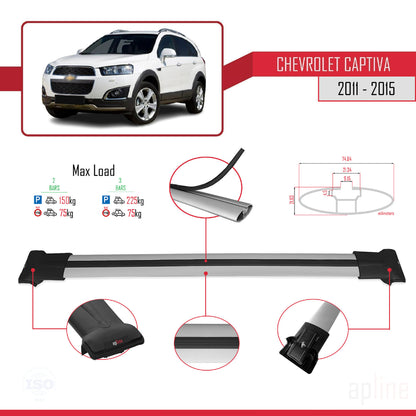 Compatibile con Chevrolet Captiva 2011-2015 modello FLY Barre portatutto per auto Portapacchi in alluminio grigio 2 barre