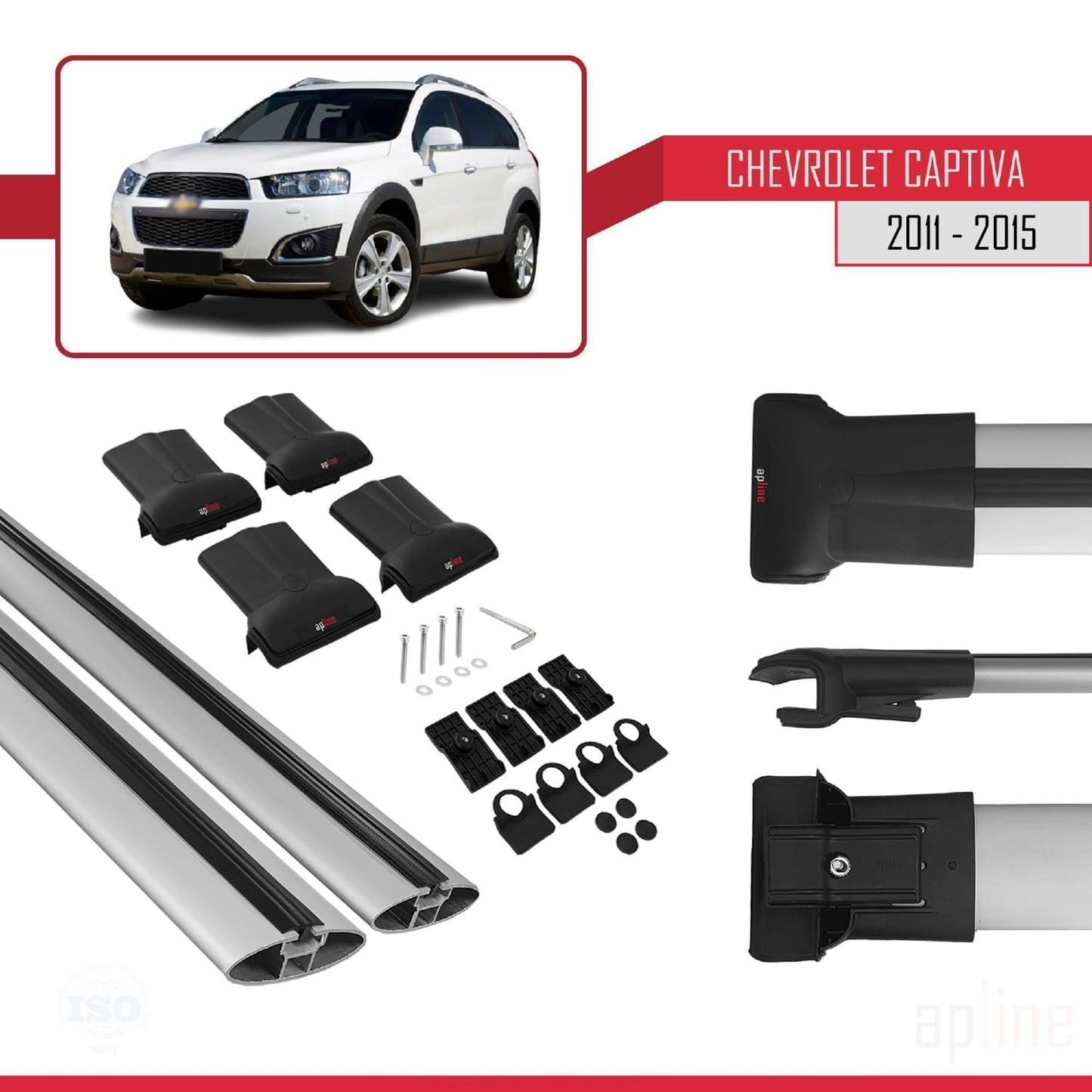 Compatibile con Chevrolet Captiva 2011-2015 modello FLY Barre portatutto per auto Portapacchi in alluminio grigio 2 barre
