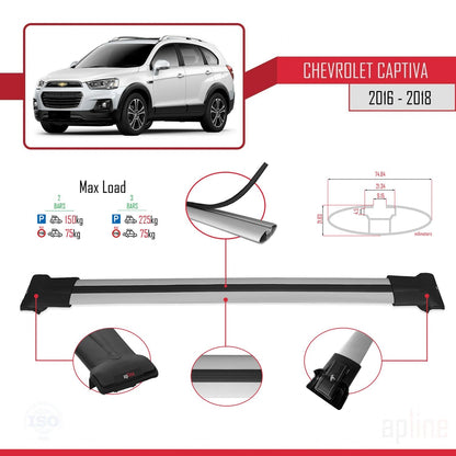 Compatibile con Chevrolet Captiva 2016-2018 modello FLY Barre portatutto per auto Portapacchi in alluminio grigio 2 barre