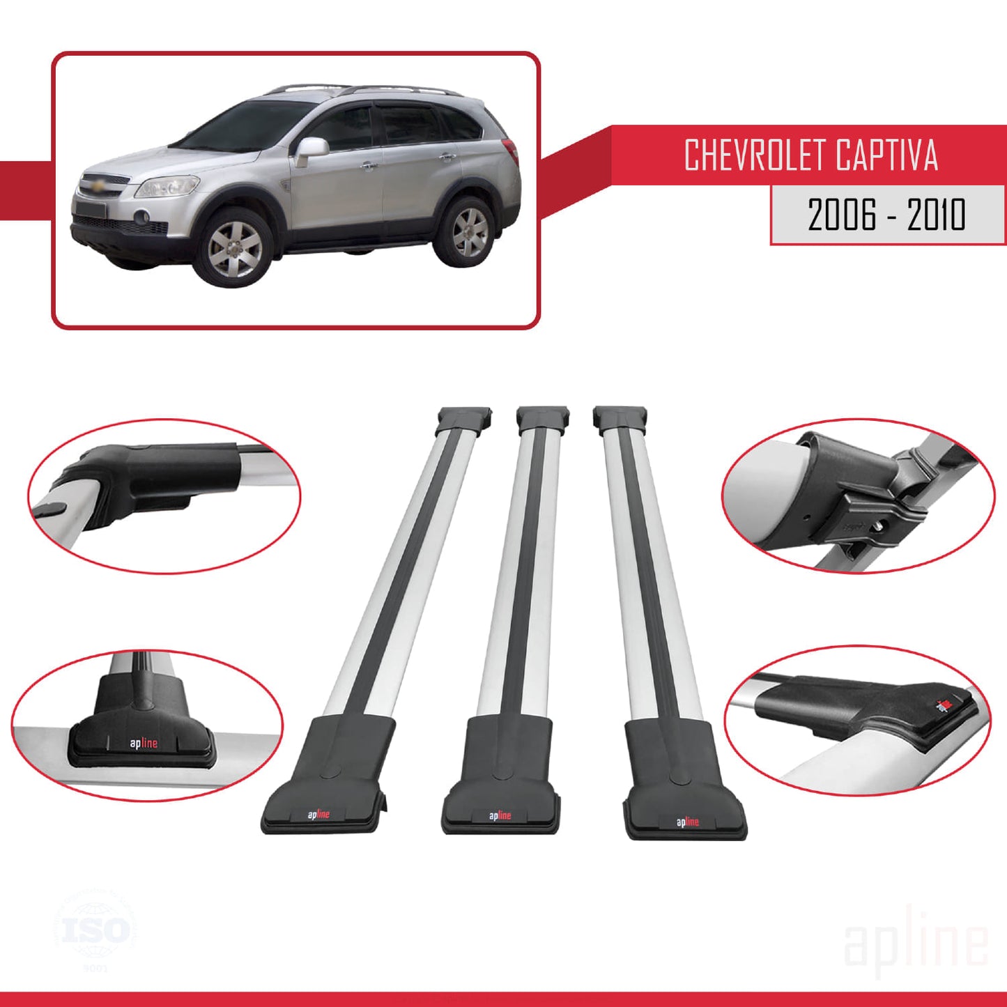 Compatibile con Chevrolet Captiva 2006-2010 modello FLY Barre portatutto per auto Portapacchi in alluminio grigio 3 barre