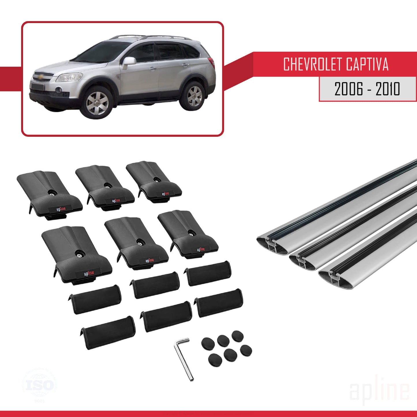 Compatibile con Chevrolet Captiva 2006-2010 modello FLY Barre portatutto per auto Portapacchi in alluminio grigio 3 barre